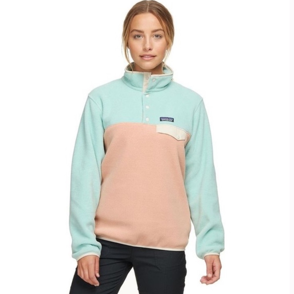 Patagonia Synchilla pastel mint peach pullover fleece ladies Small